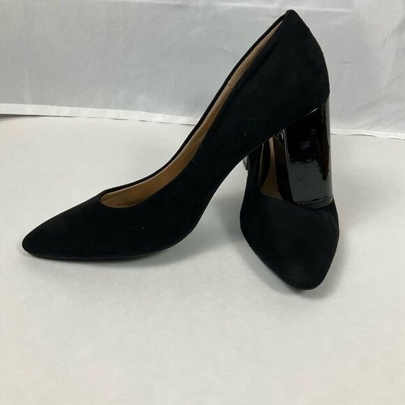 H&M Faux Suede Pumps Black Patent 3" Block Heel Rubber Sole Women’s Size 8.5/40 - Picture 1 of 6